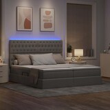 thumbnail of vidaXL Bett mit LED-Lichtleisten mit Kopfteil Taupe 200 x 200 cm Stoff