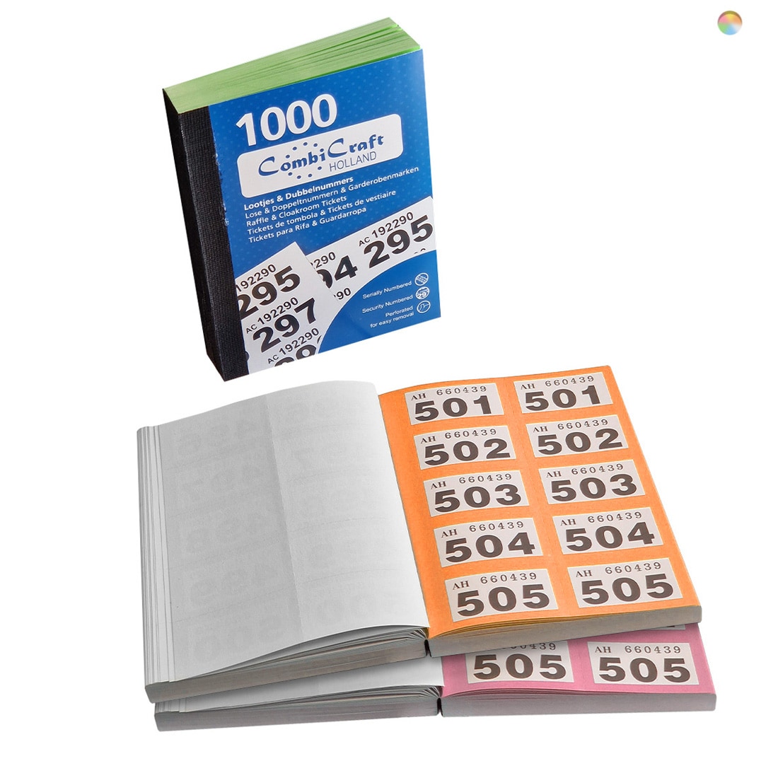 CombiCraft nummerbloks 1 tot 1000 - garderobenummers - dubbelnummers - 12 boekjes