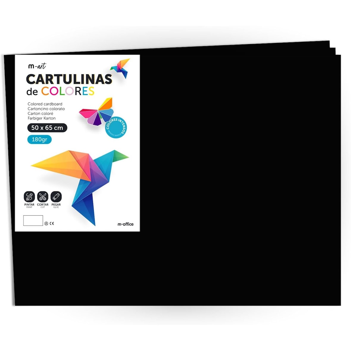 Cartulina de Colores, Cartulina Grande 50x65cm Colores Claros e Intensos, Cartulinas 180gr para Manualidades· m-office (x50 hojas, negro)