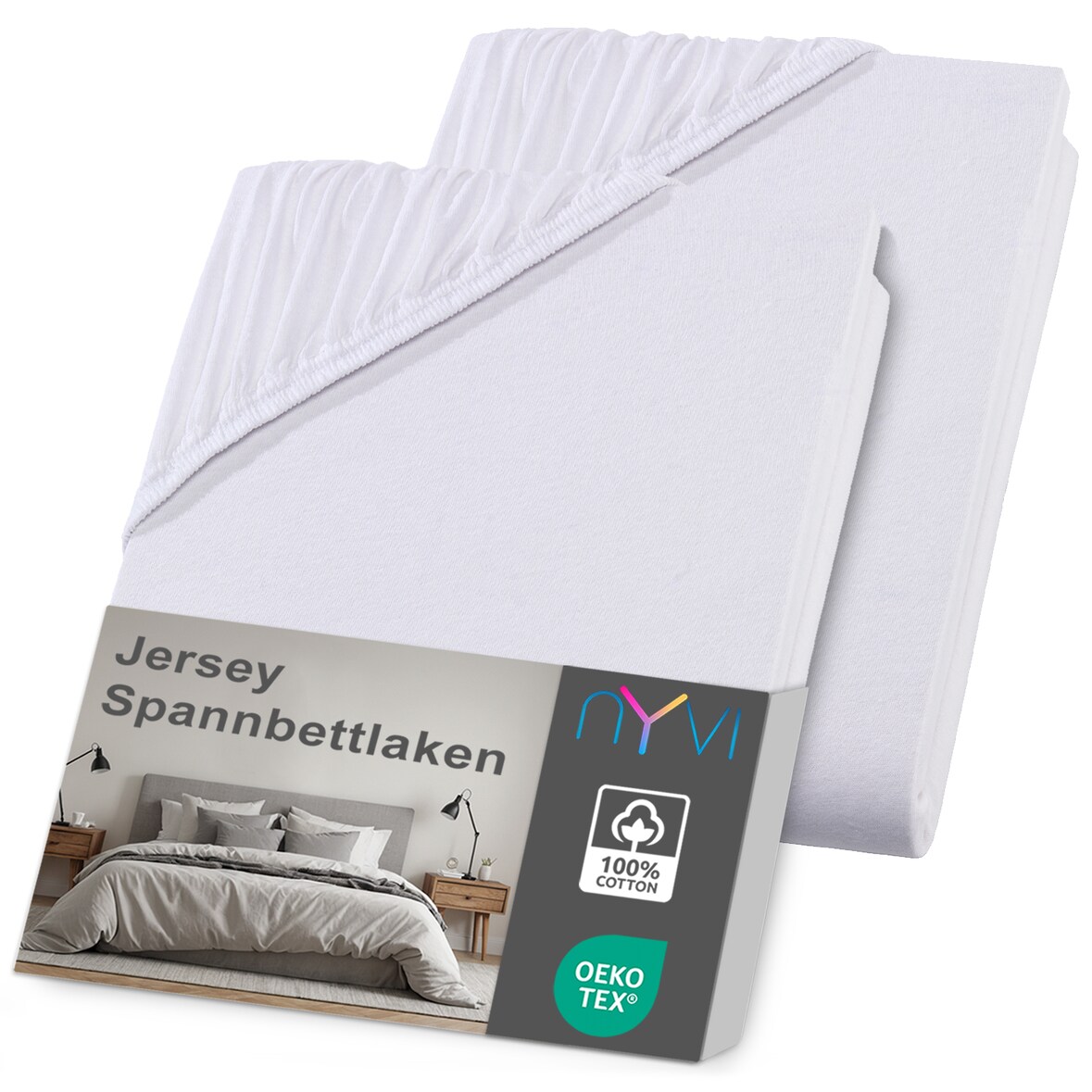 Jersey Spannbettlaken DreamScience für Matratzen bis 22 cm Höhe - Weich & Anschmiegsam, Rundumgummizug, Bügelfrei 90x200 - 100x200 cm (2er Pack) weiß