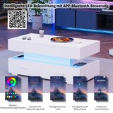 thumbnail of Höhenverstellbarer Couchtisch mit LED-Beleuchtung, Musiksteuerung, Stauraum, 2 Schubladen, Weiß, 100x50x44 cm, Modernes Design