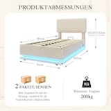 thumbnail of Merax Einzelbett 90x200, Polsterbett mit LED & USB-C, höhenverstellbarem Kopfteil & Unterbett-Stauraum, Cord, Beige