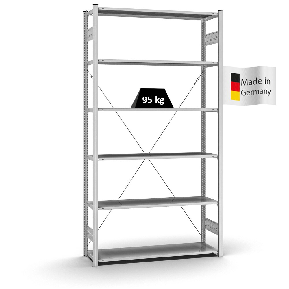 PROREGAL Profi-Lagerregal Stecksystem | Grundregal/Grundfeld | HxBxT 250x130x40cm | Fachlast 95kg | Verzinkt