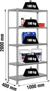 thumbnail of SimonRack Estantería Metálica, 2000x1000x400 mm, 5 Alturas, Bandeja Metal, 180 kg de Punto Flexión, Gris - Simonclick