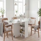 thumbnail of Klappbarer Esstisch mit Rollen, ausklappbaren Seitenflügeln und Ablagen für 4–6 Personen, 75 × 140 × 74 cm, weiß