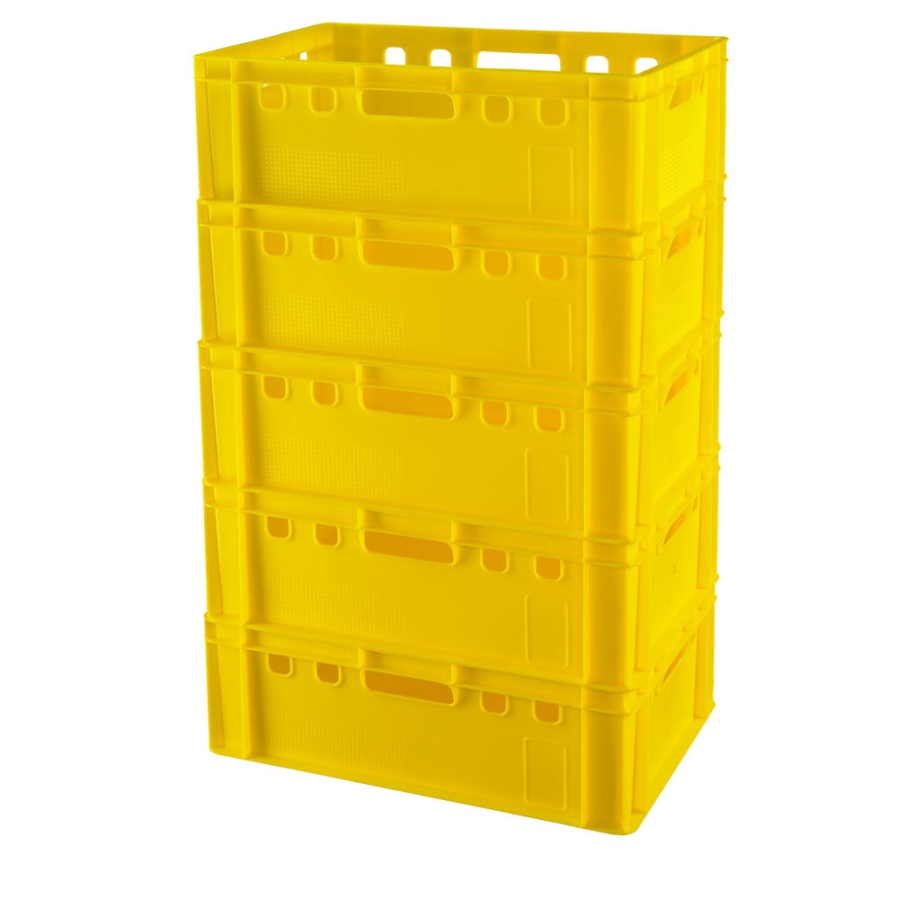 5 Stück E2 Kisten 60 x 40 x 20 cm Fleischkiste Lagerkiste Metzgerkiste in gelb
