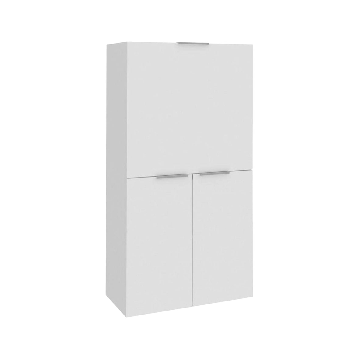 Dmora Scrivania Gianpiero, Mobile multiuso con scaffali e piano da lavoro, Tavolo per ufficio, Salvaspazio multiposizione, cm 70x35h140, Bianco lucido
