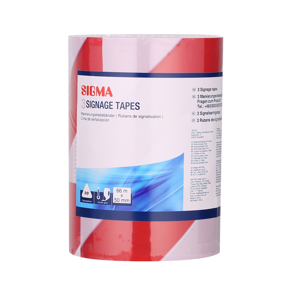 SIGMA Cinta de marcaje, 50 mm x 66 m, rojo/blanco, 3 unidades