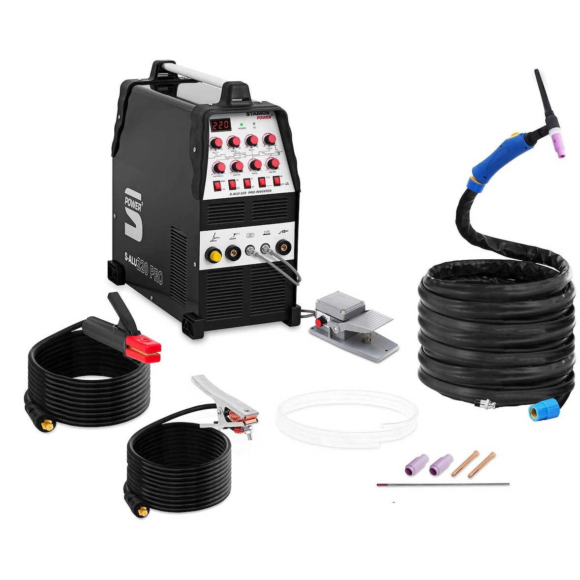 Stamos Power ² WIG-Schweißgerät - AC/DC - MMA - 220 A - 230 V - MOSFET - Puls - 8 m Kabel - Alu-Schweißen