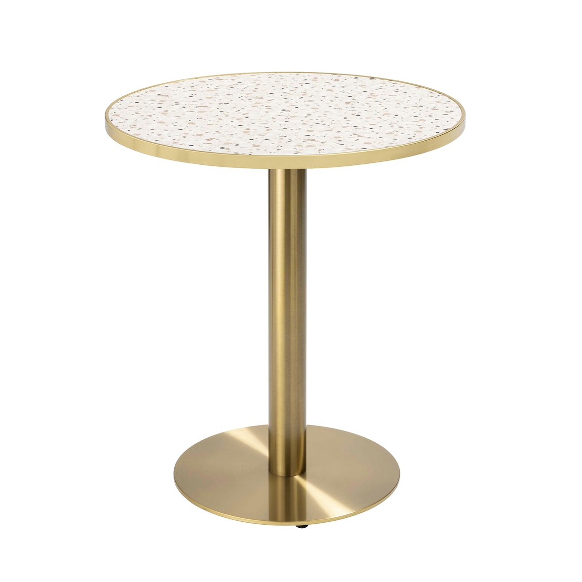 Runder Esstisch 60 cm mit terrazzo/goldener Platte und vergoldetem Fuß