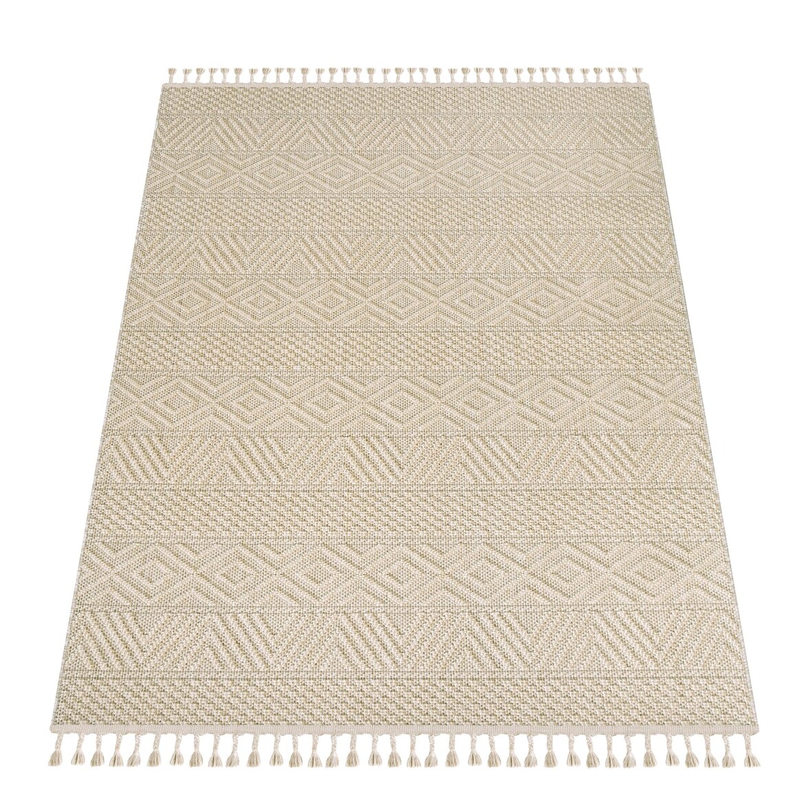 Teppich Kurzflor Struktur Wohnzimmer schmutzabweisend Creme Rechteckig 240x340 | 100% Polypropylen | Florhöhe: 7 mm | pflegeleicht