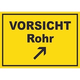 thumbnail of Vorsicht Rohr mit Richtungspfeil rechts oben Schild A5 (148x210mm)