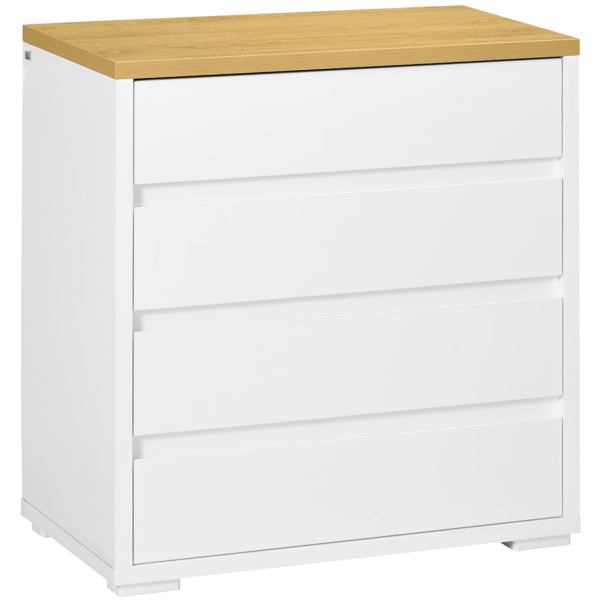 HOMCOM cómoda moderna con 4 cajones mueble cajonera de madera para dormitorio salón habitación 70x37x75 cm blanco y natural