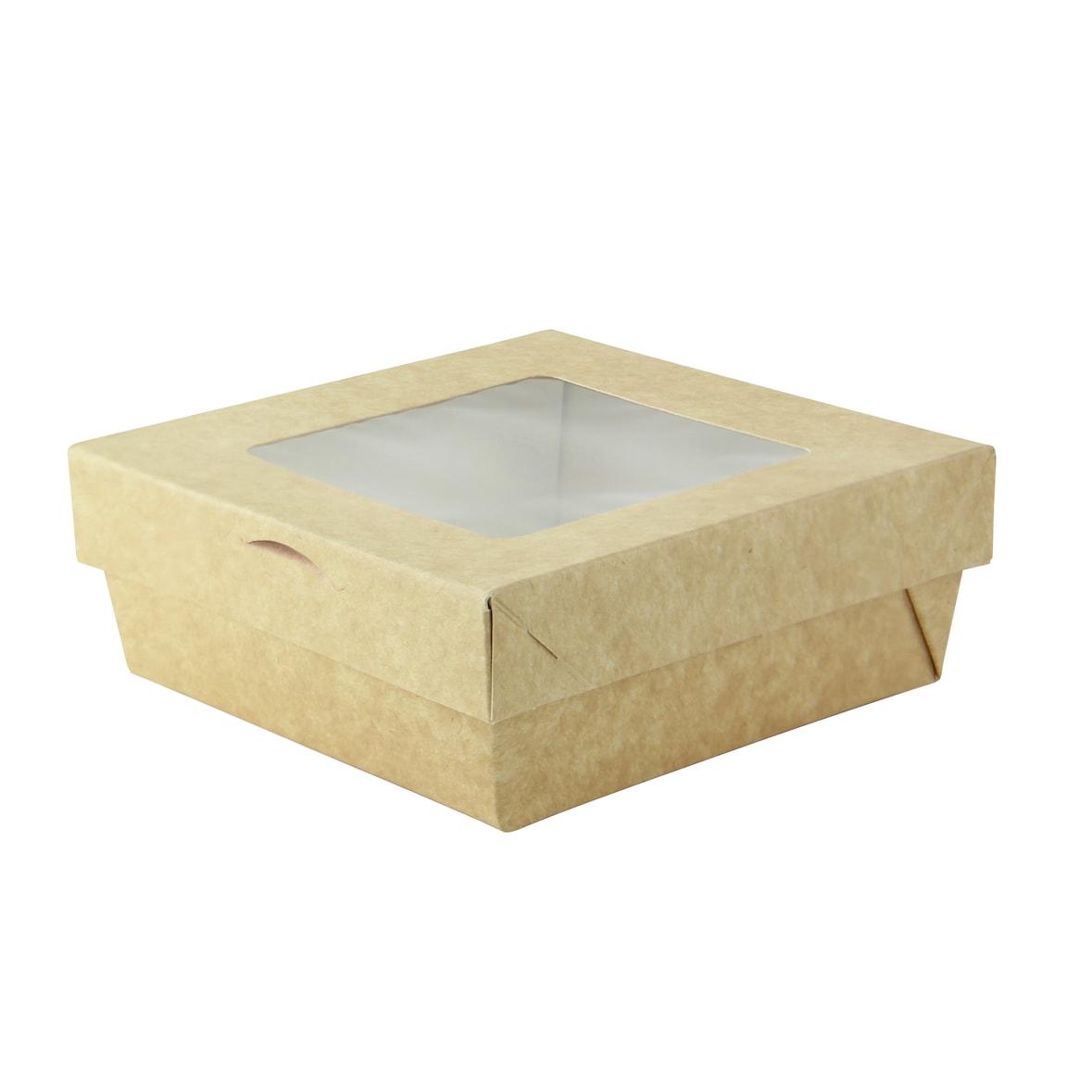 PACKNWOOD - 100u - Caja horneable cuadrada de cartón marrón con tapa ventana "Kray" 135x135mm H50mm - 210KRBAK135K