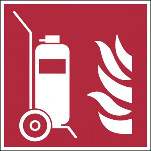 Dreifke® Brandschutzzeichen, Fahrbarer Feuerlöscher F009 - DIN EN ISO 7010 | Folie selbstklebend, langnachleuchtend | 200x200 mm