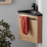 thumbnail of Ensemble lave-mains d'angle suspendu SKINO avec robinet noir