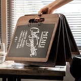 thumbnail of Securit® porte-menu en noyer - Planche à découper avec anneaux