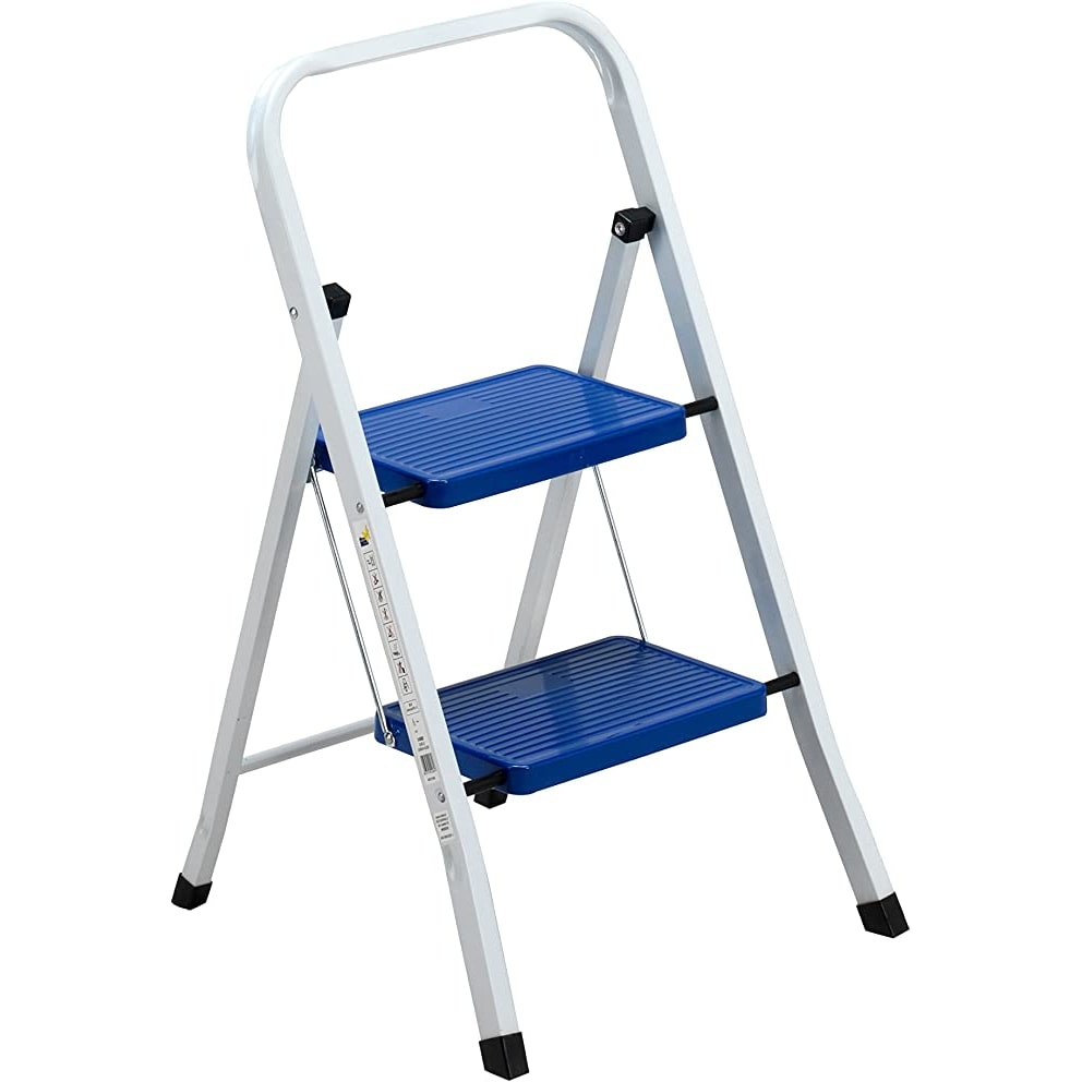 Garden Friend Sgabello Everest 2 gradini In acciaio Portata max 150 kg Per uso domestico Bianco e Blu