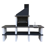 thumbnail of BBQ PARTNER - Barbacoa con 4 encimeras, construido con ladrillo gris y cemento, cemento pintado de blanco y negro - 219x57x209cm