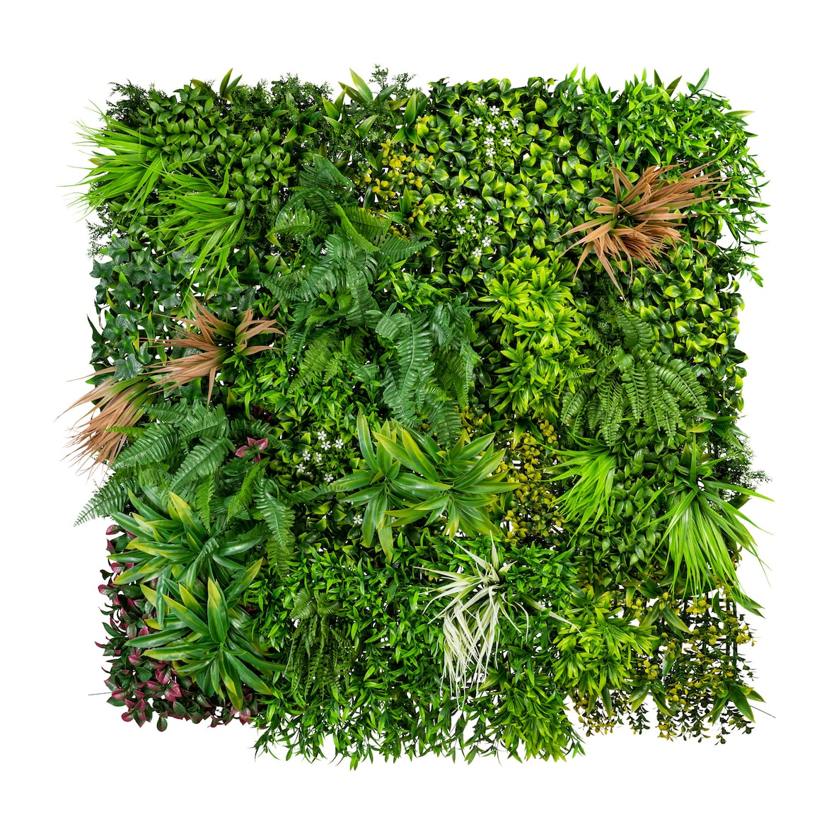 CREATIV green künstliche Pflanze Premium-Blättermatte, ca 100x100x12cm, mit Farnen, Gräsern und Blüten