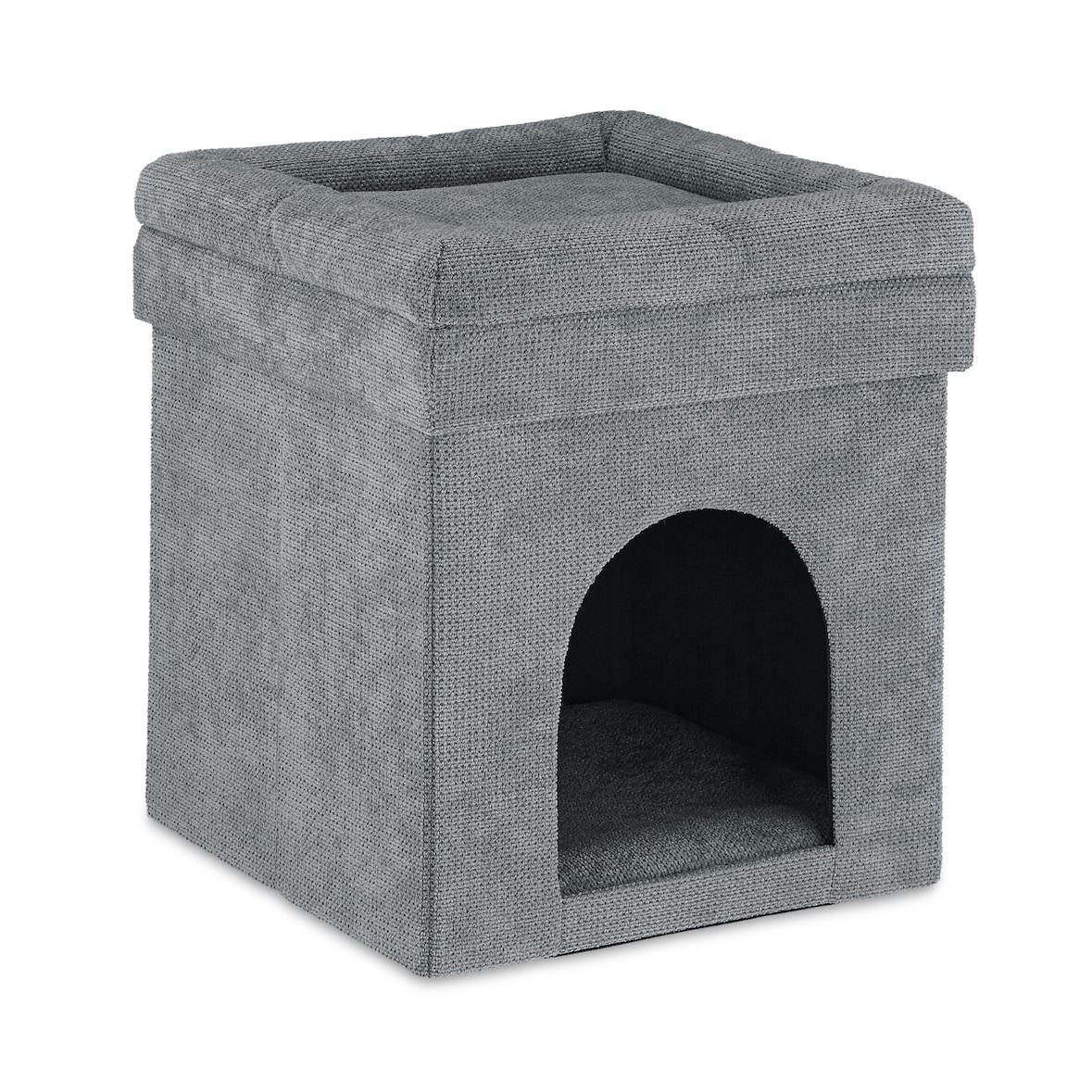 Relaxdays Katzenhöhle Hocker, Versteck für Katzen & kleine Hunde, faltbarer Sitzhocker, HxBxT: 42 x 38 x 38 cm, grau