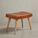 thumbnail of Sitzhocker 67x47x39 cm Mango Massivholz / Echtleder Chesterfield-Design, Lederhocker Braun, Beistellhocker Hocker ohne Lehne, Country