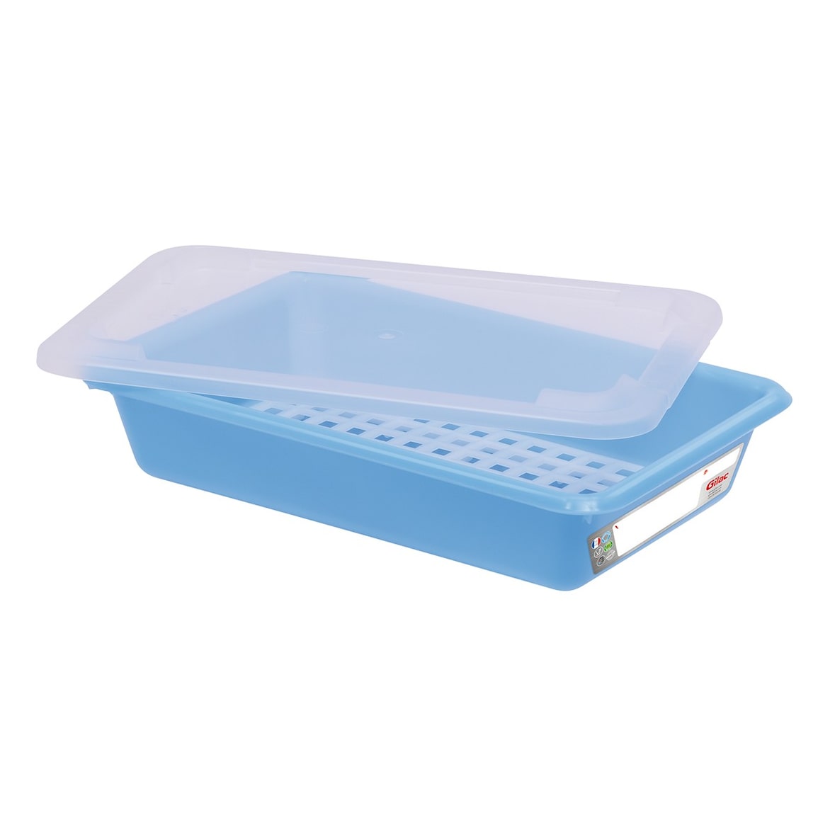 GILAC Bac plat HACCP avec grille + couvercle - 3 L - Bleu G190128