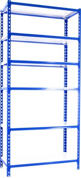 thumbnail of SimonRack Estantería Metálica, 2500x800x300 mm, 6 Alturas, Bandeja Metal, 180 kg de Punto Flexión, Azul/Blanco - Simonclick