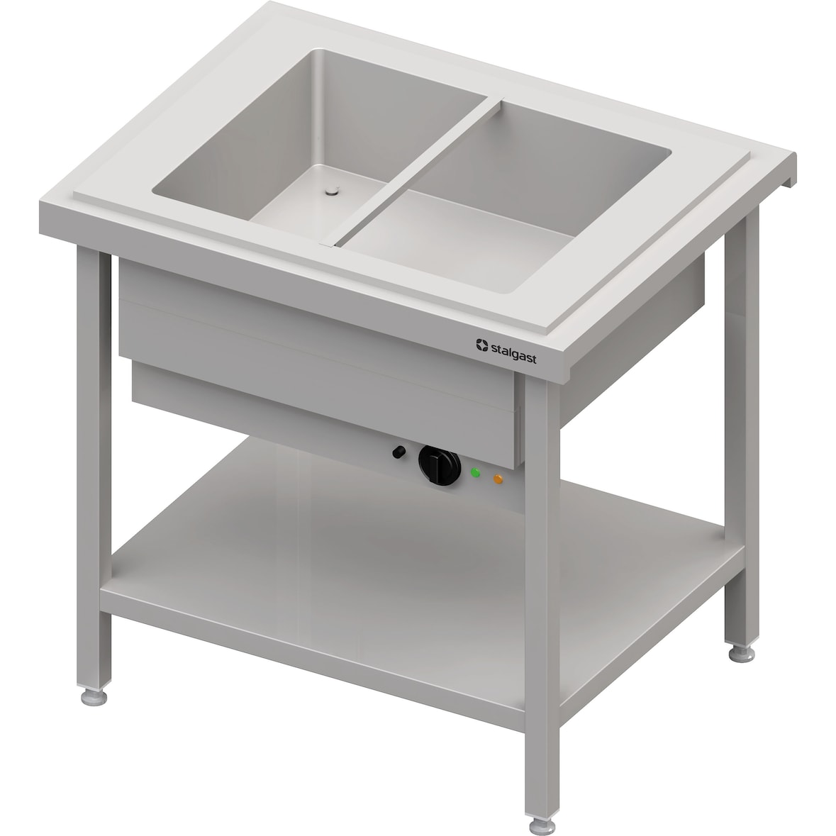 Warmausgabe mit einem Bain-Marie-Becken 2x GN1/1, 920x750x880, Edelstahlabdeckung