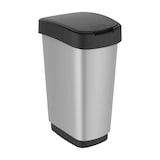 thumbnail of Rotho Twist universal Abfalleimer mit Schwingdeckel abnehmbar, 50 Liter, schwarz silber, 40,1 x 29,8 x 60,2 cm, Kunststoff glatt, einfach zu reinigen