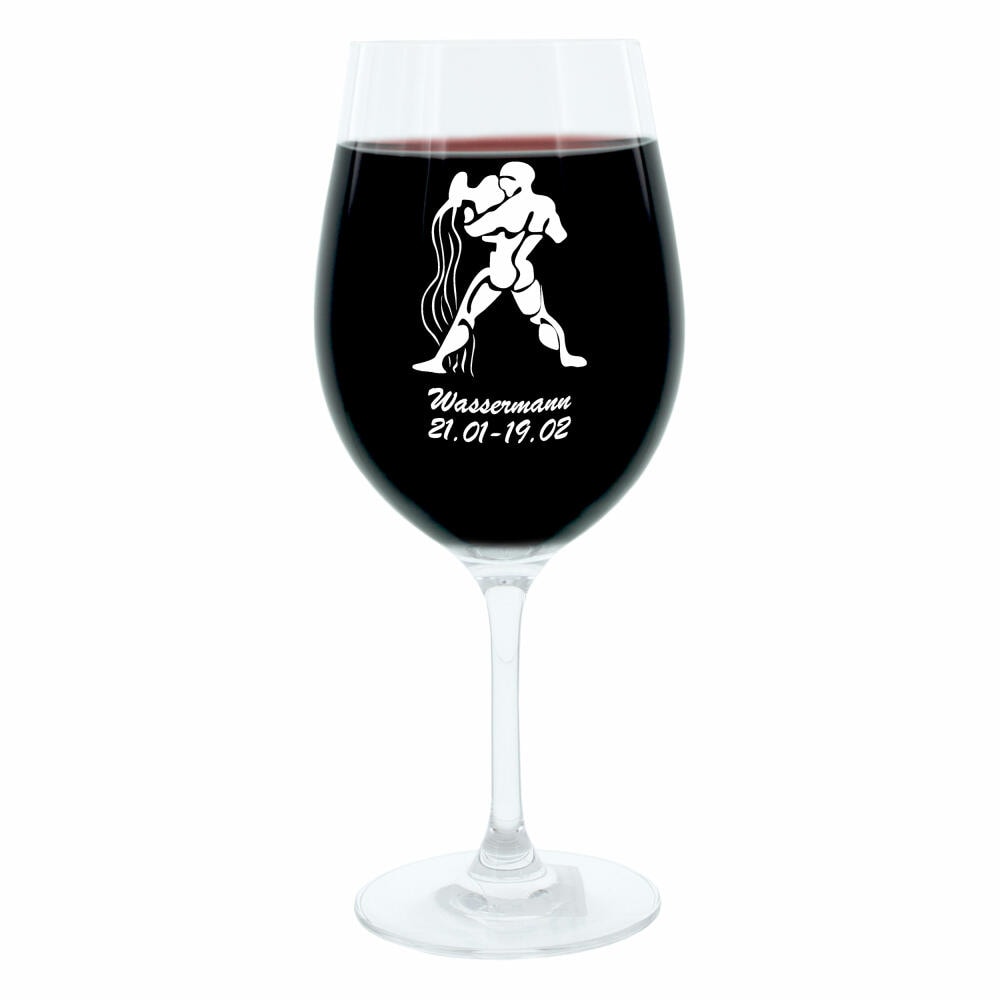 Leonardo Weinglas 400 ml, Motivglas, Sternzeichen Wassermann, Geschenk, Stimmungsglas mit Gravur, Moodglas, 22 cm