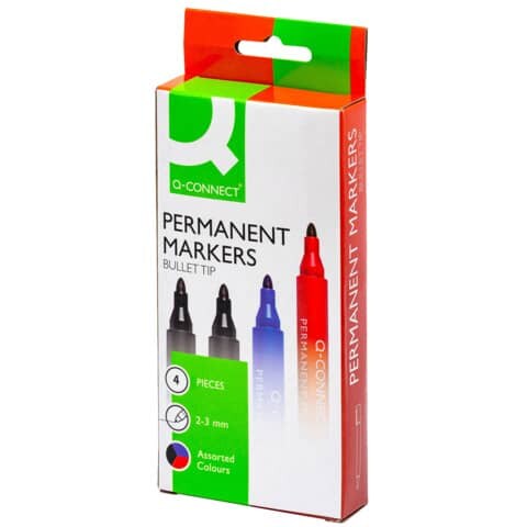 Permanentmarker, ca. 2 mm, 4-er Etui: blau, rot, 2 x schwarz