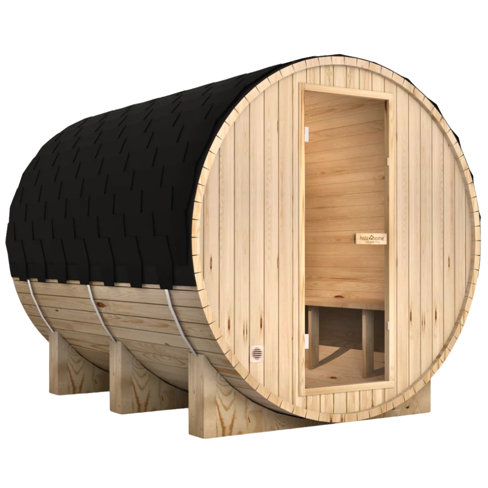 DELUKE® Fasssauna Outdoor mit Elektroofen PIET - für 6 Personen, inkl. Saunazubehör | Außensauna Gartensauna Saunafass | Selbstmontage