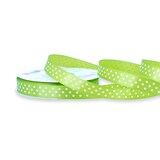 thumbnail of 12mm Satinband 25m mit Punkten Schleifenband Geschenkband Dekoband Stoffband Hellgrün Maigrün Weiß
