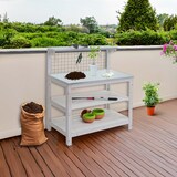 thumbnail of Mesa de plantación HWC-N55, mesa de jardinería, mesa para flores, estante para plantas, madera galvanizada certificada FSC®, 117x102x56cm ~ blanco
