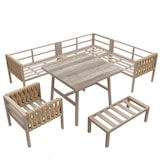 thumbnail of Merax tuin loungeset voor 6-8 personen, hoekbank met fauteuil, bank en tafel, dik gevlochten touw, verzinkt ijzer, beige