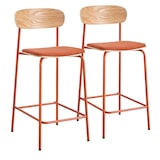 thumbnail of Set van 2 hoge stoelen in oranje hout