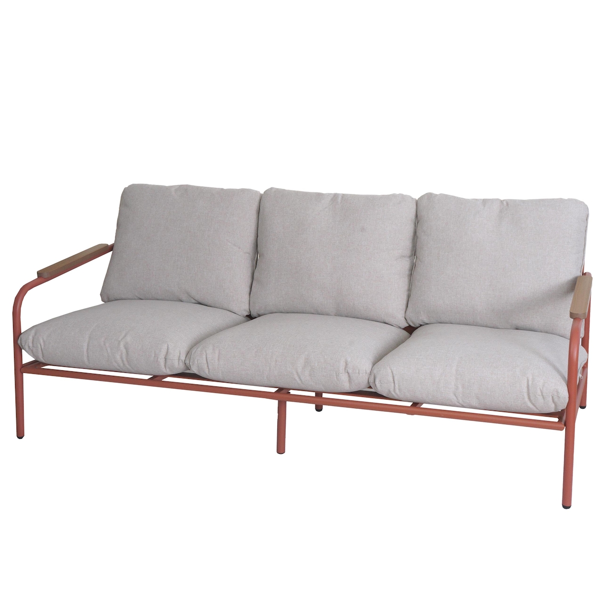 Mendler Aluminium-Gartenbank HWC-O11, Outdoor 3-Sitzer Sitzbank Sofa, Olefin Stoff (205 g/m²) 184cm ~ terrakotta Polster beige