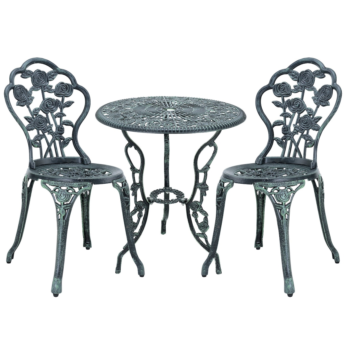 Helloshop26 - Set de bistro kit de bistro vintage ensemble de table et de chaises de jardin fonte vert  03_0003737