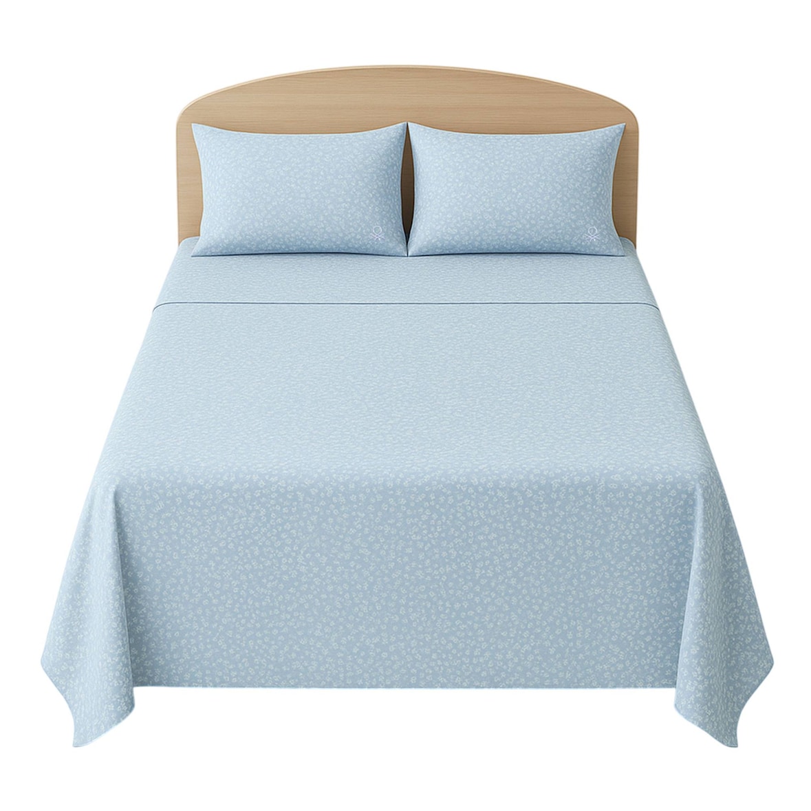 Benetton - Conjunto de lençol de casal de 4 peças: lençol plano (210x270cm), lençol justo (135x200cm), 2 fronhas (45x155cm) 100% algodão azul