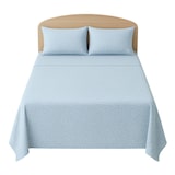 thumbnail of Benetton - Conjunto de lençol de casal de 4 peças: lençol plano (210x270cm), lençol justo (135x200cm), 2 fronhas (45x155cm) 100% algodão azul