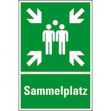 thumbnail of Schild I Rettungs-Kombischild Sammelstelle, Aluminium, vorgebohrt, 400x600mm, ASR A1.3, DIN EN ISO 7010 E003 und E007