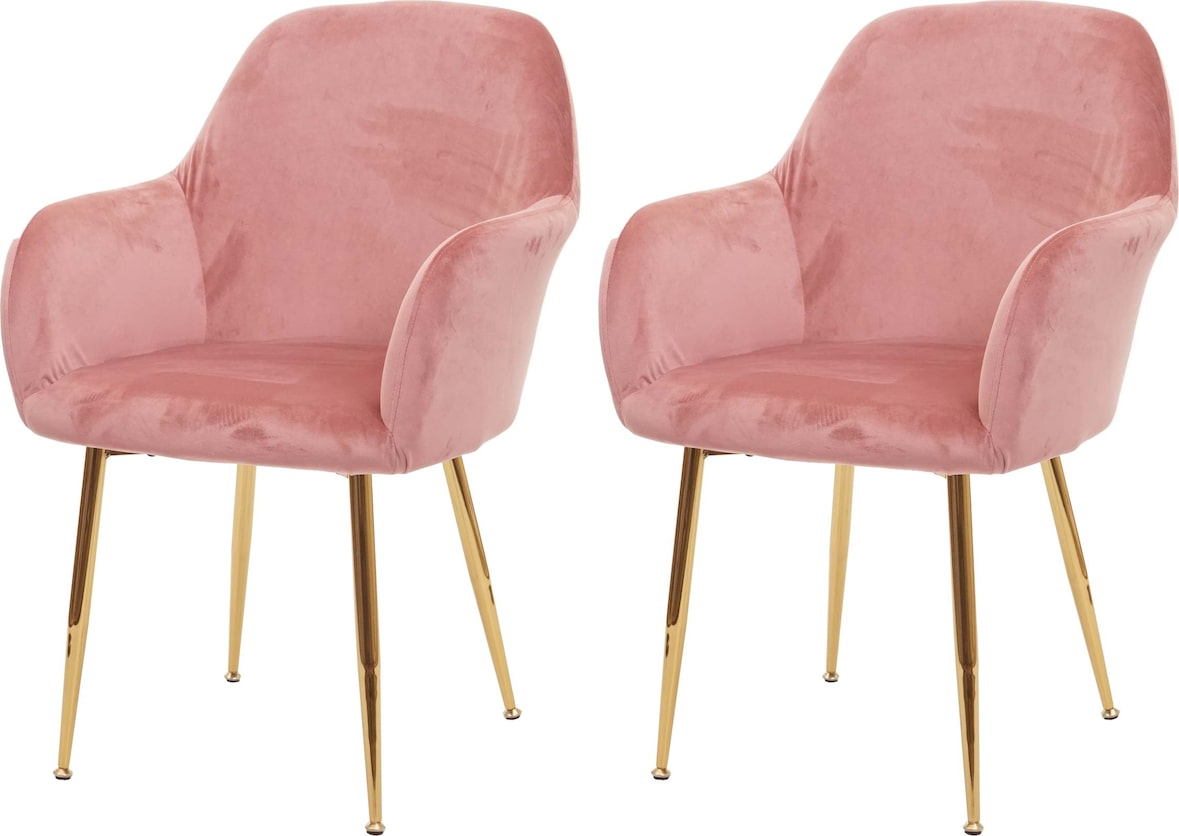 Décoshop26 - Set aus 2 Esszimmerstühlen im Retro-Design bezogen mit rosa Samt und mit goldfarbenen Metallbeinen 04_0000379