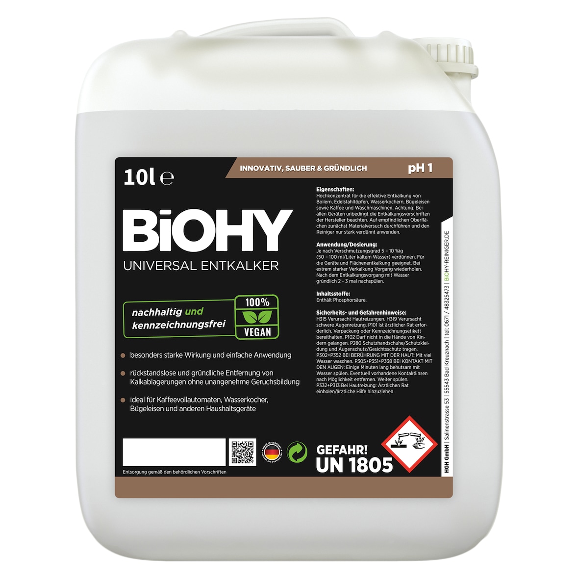 BiOHY Universal Entkalker (10l Kanister) | Konzentrat für 20 Entkalkungsvorgänge pro Flasche | Kompatibel mit allen Kaffeevollautomaten