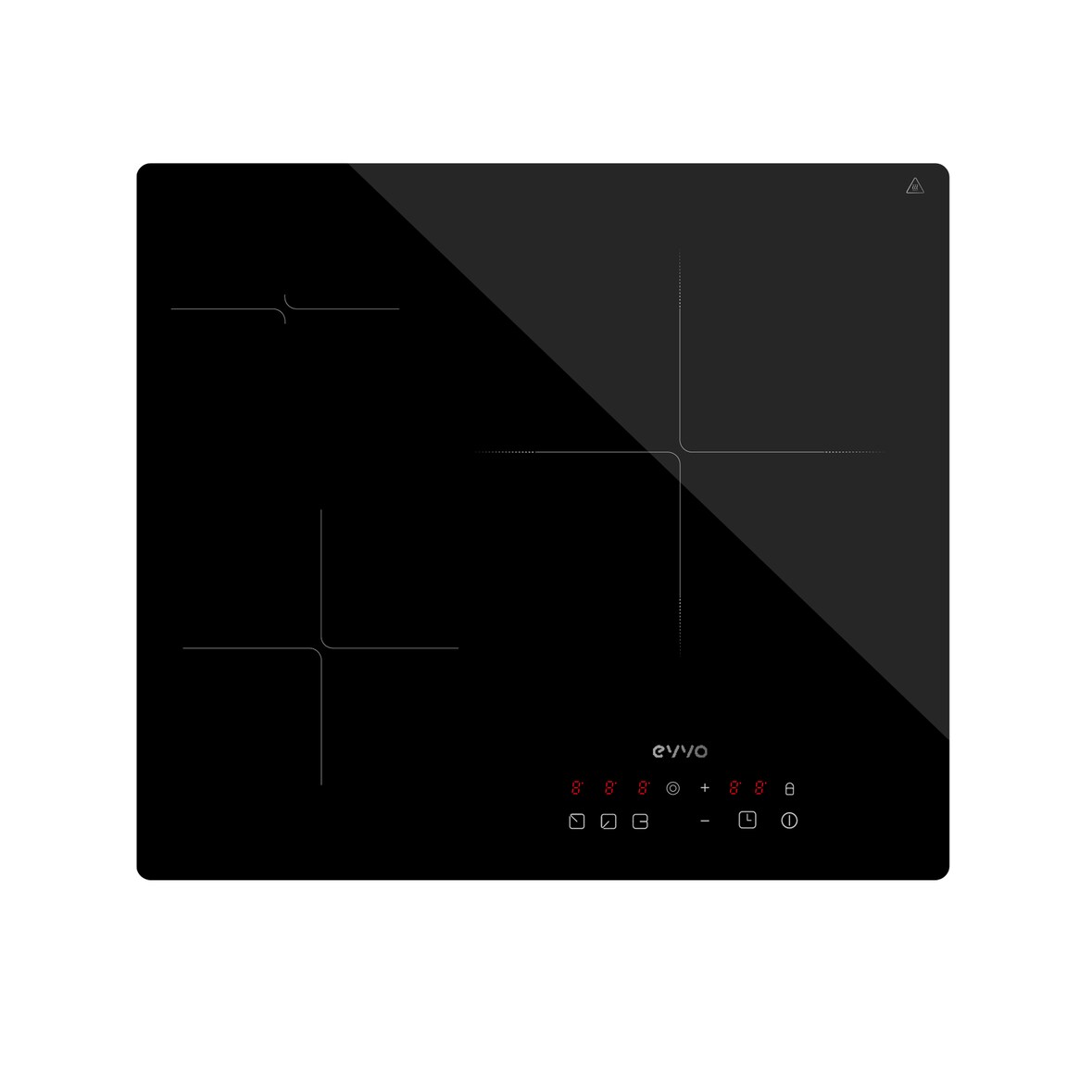 EVVO Placa Vitrocerámica 3 zonas de cocinado V60, Potencia máxima 5.700W, 9 niveles, máx diámetro 30 cm, control táctil, indicador de calor