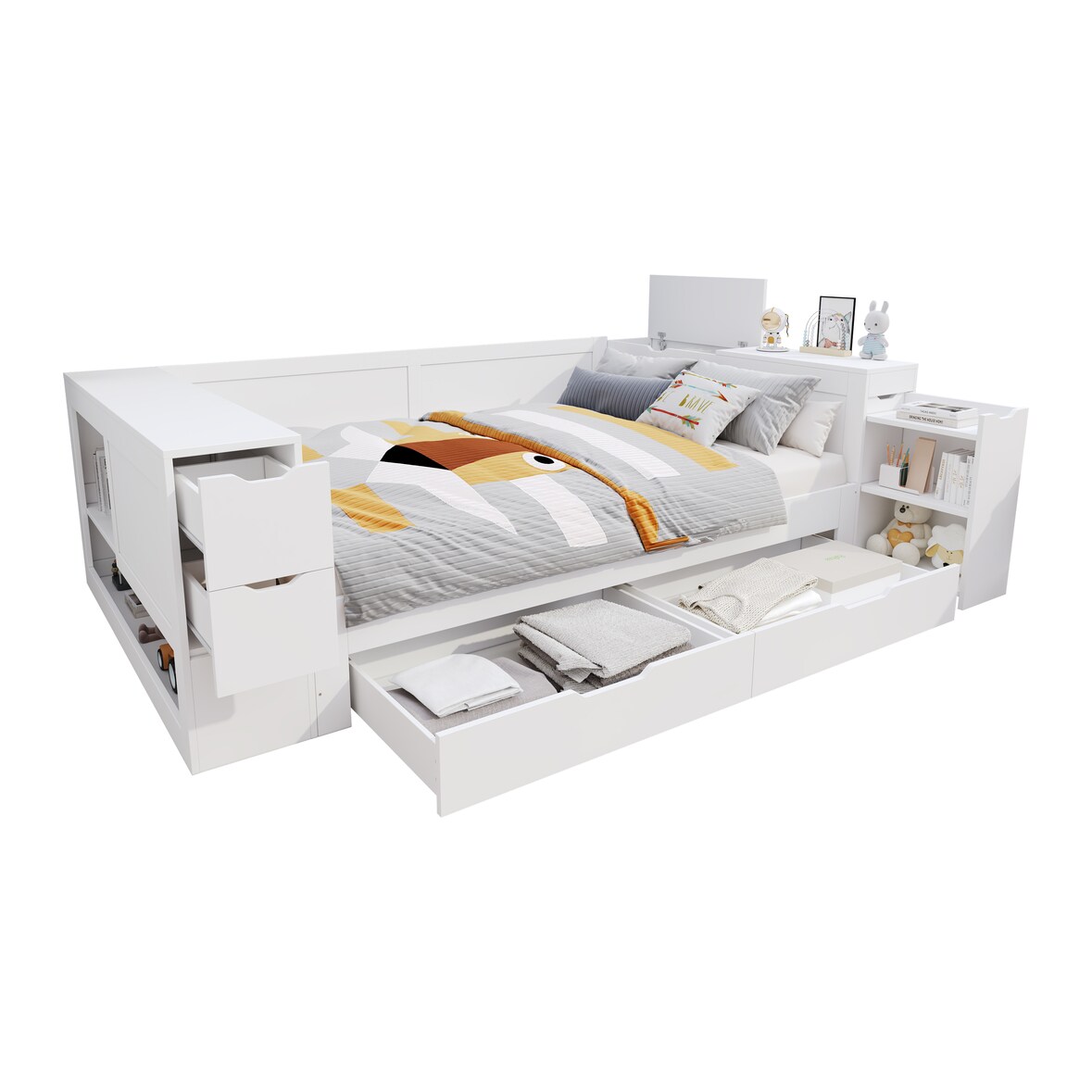 Multifunktionales Tagesbett mit Stauraum und Schublade aus Holz in Weiß flexibel als Sofa oder Schlafbett nutzbar 140x200 cm Weiß
