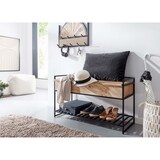 thumbnail of Sitzbank mit Stauraum 90x52x38 cm Mango Massivholz / Metall Flurbank Braun, Schuhbank mit Sitzfläche Klein, Schmale Garderobenbank mit