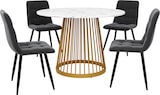 thumbnail of Esstisch Set 80x80x76 Rund Modern MDF Marmormuster Metallgestell 4 Samt Stühle Komfort Essgruppe Dunkelgrau