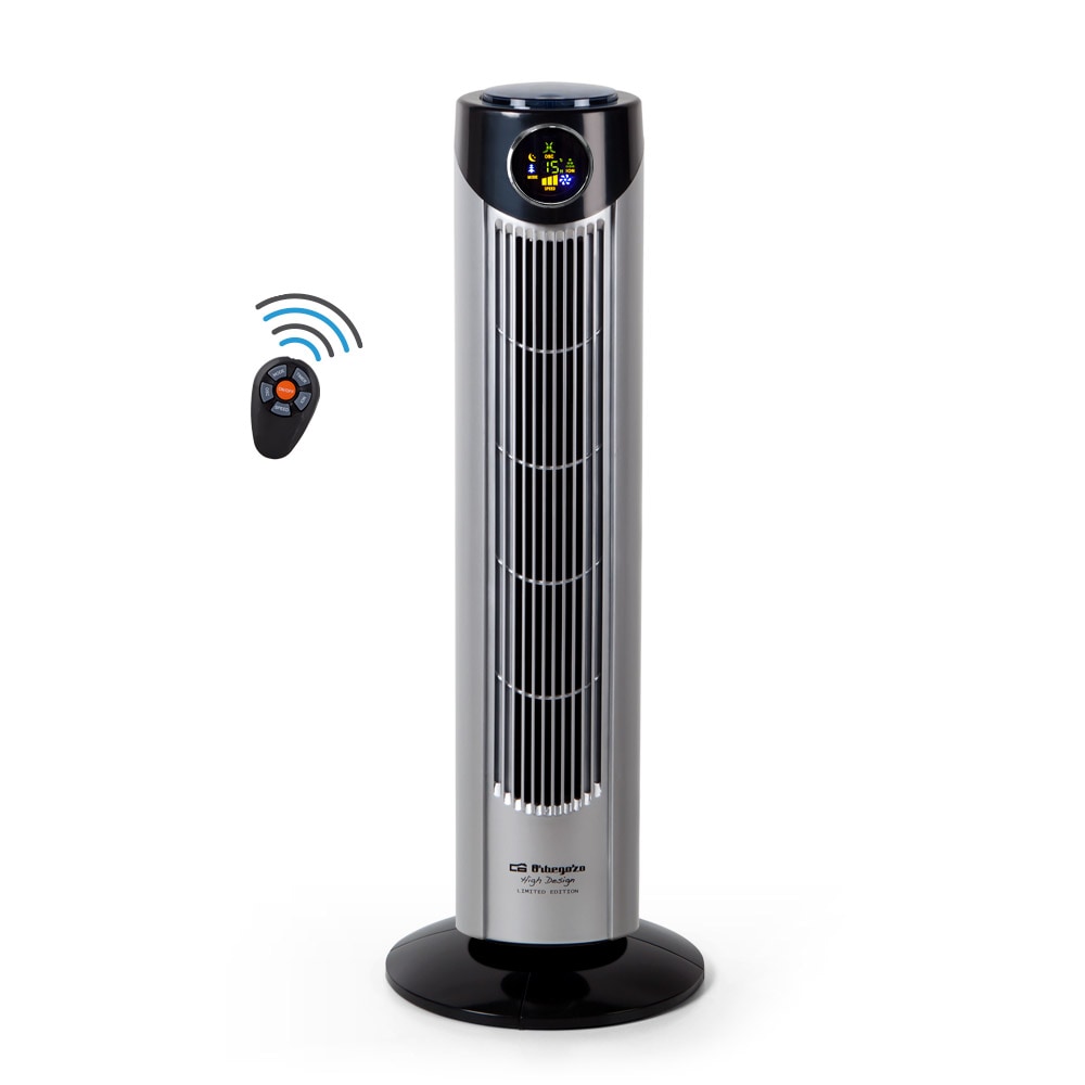 Orbegozo ventilador de torre iónico TWM 1010, 3 velocidades, 3 modos de ventilación, mando a distancia, temporizador, display digital, 89 cm, 45 W