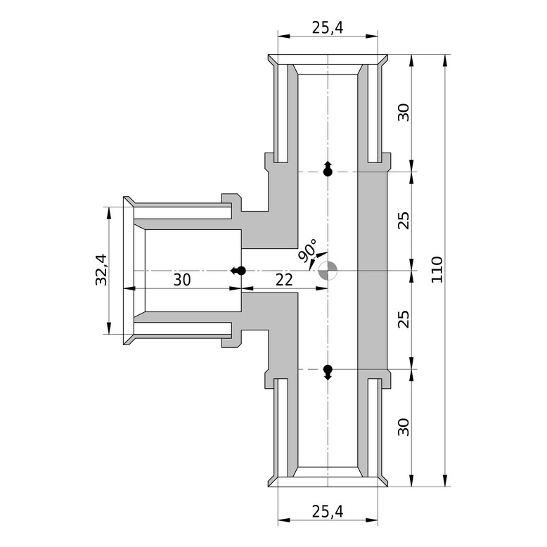 Wavin Tigris K5 T-Stück reduziert, 25mm x 32mm x 25mm